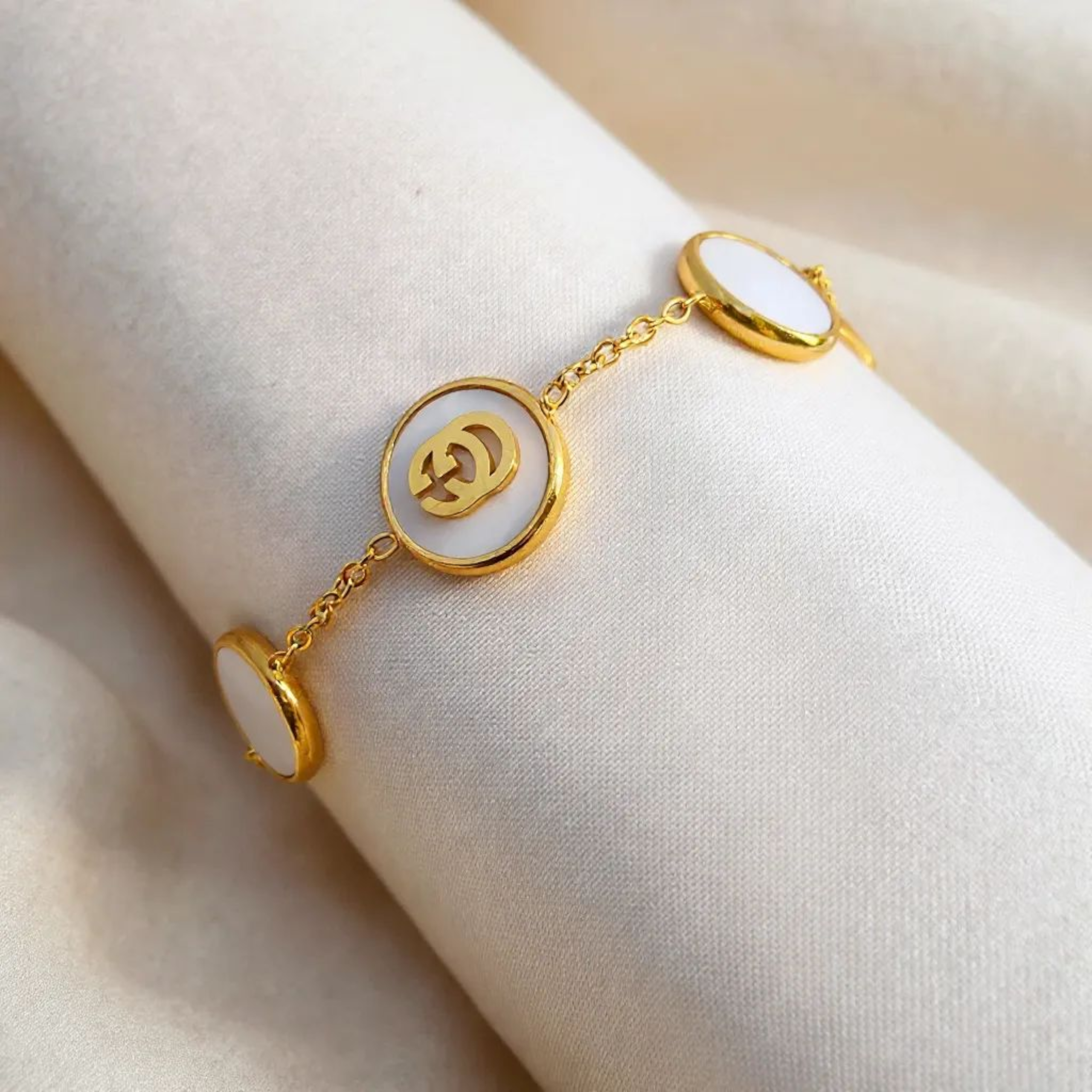Chanel White Link 18K Gold Plated Bracelet