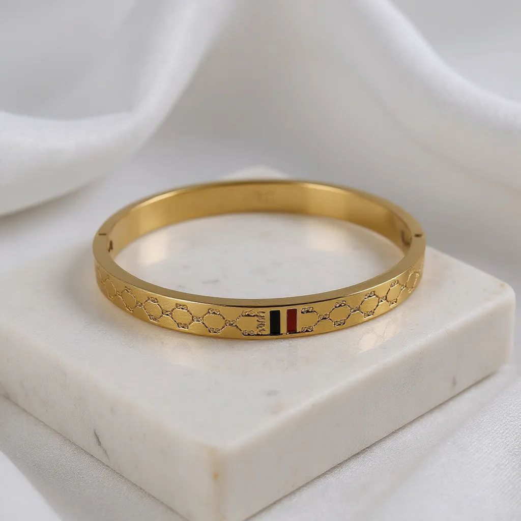Carved Golden 18K Gold Plated Bangle