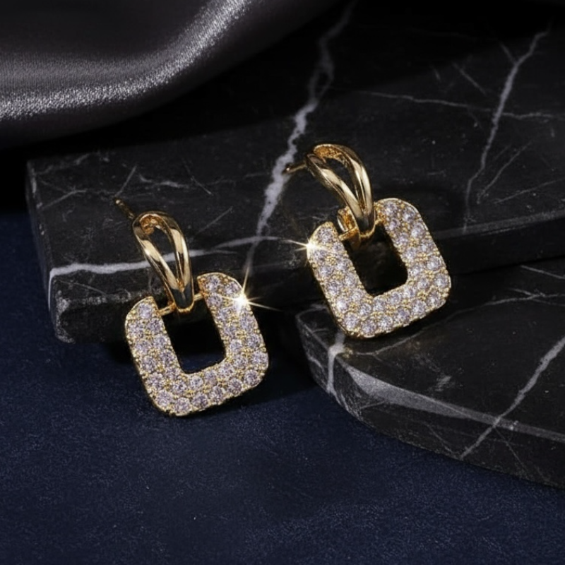 Glam Grid Gold Plated Earrings
