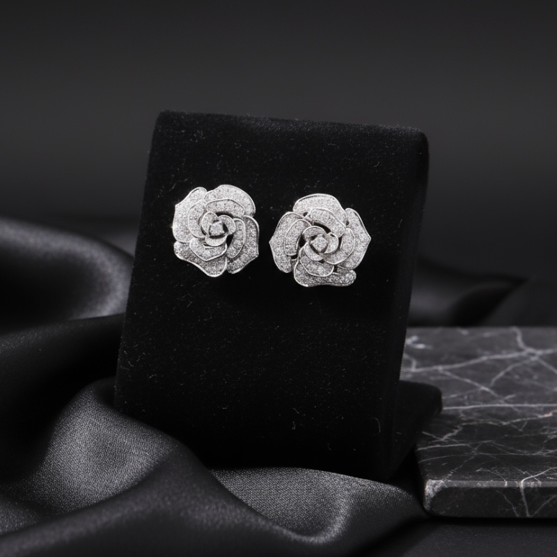 Sparkling Rose Silver Plated Studs