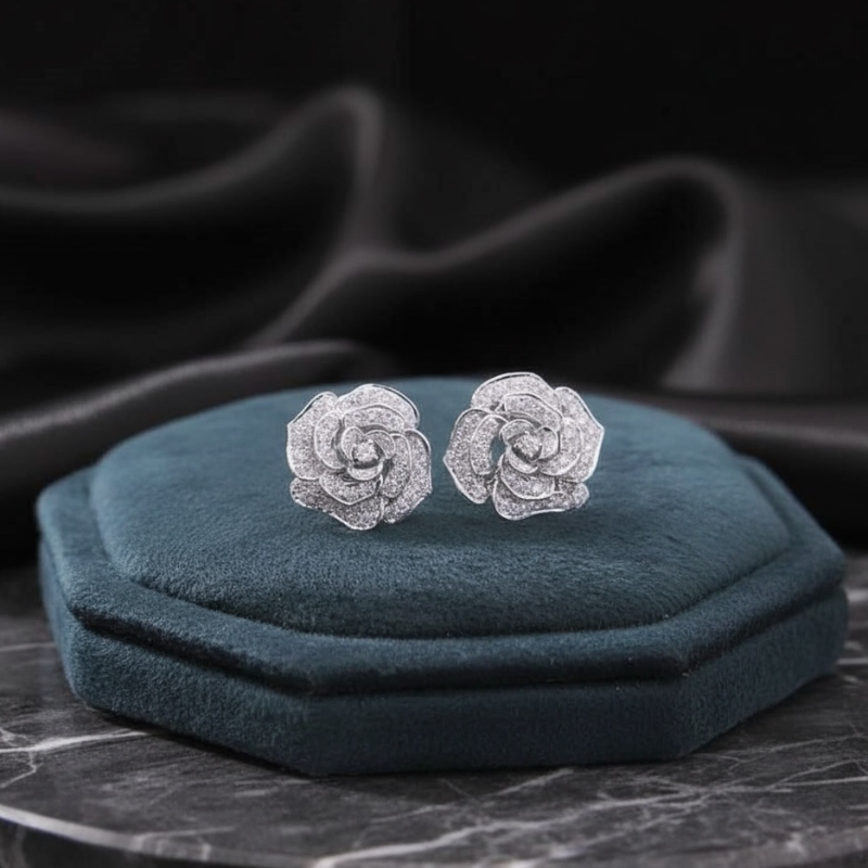 Sparkling Rose Silver Plated Studs