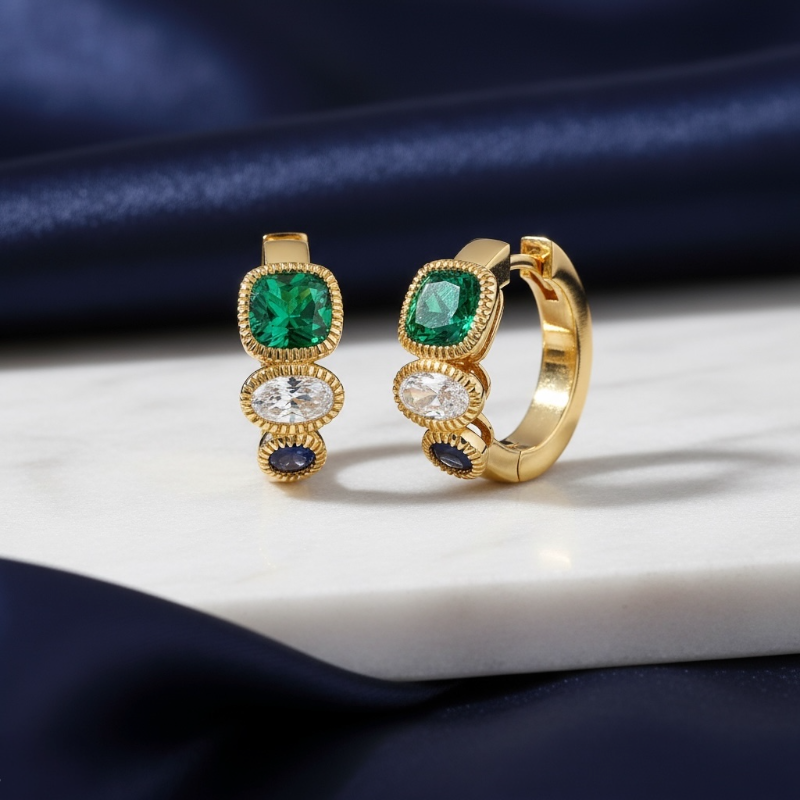 Emarald Trio Gold Plated Hoops