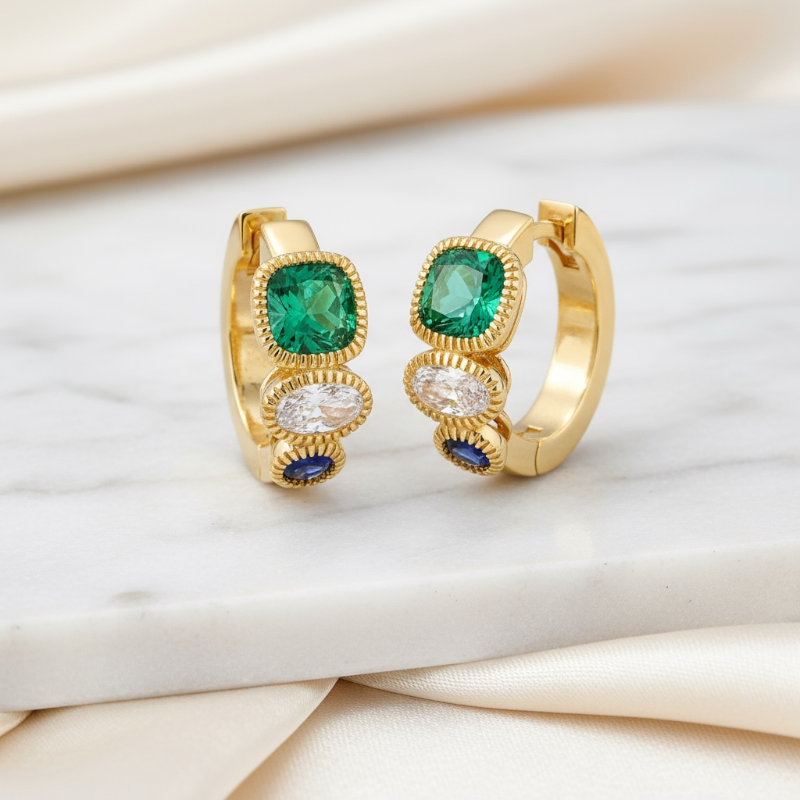 Emarald Trio Gold Plated Hoops