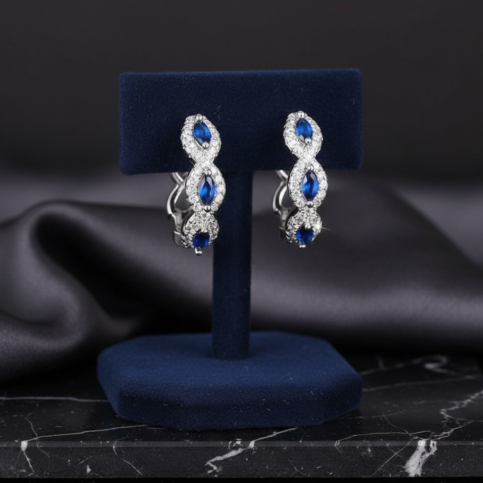 Sapphire Infinity Silver Plated Hoops