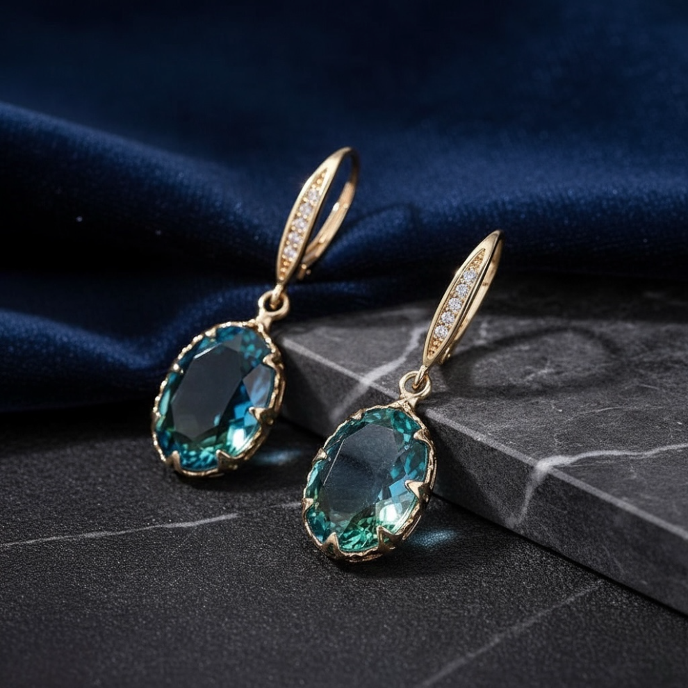 Aqua Crystal Drop Silver Plated Earrings