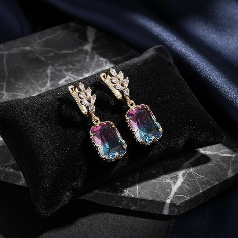 Gradient Crystal Dangle Gold Plated Earrings