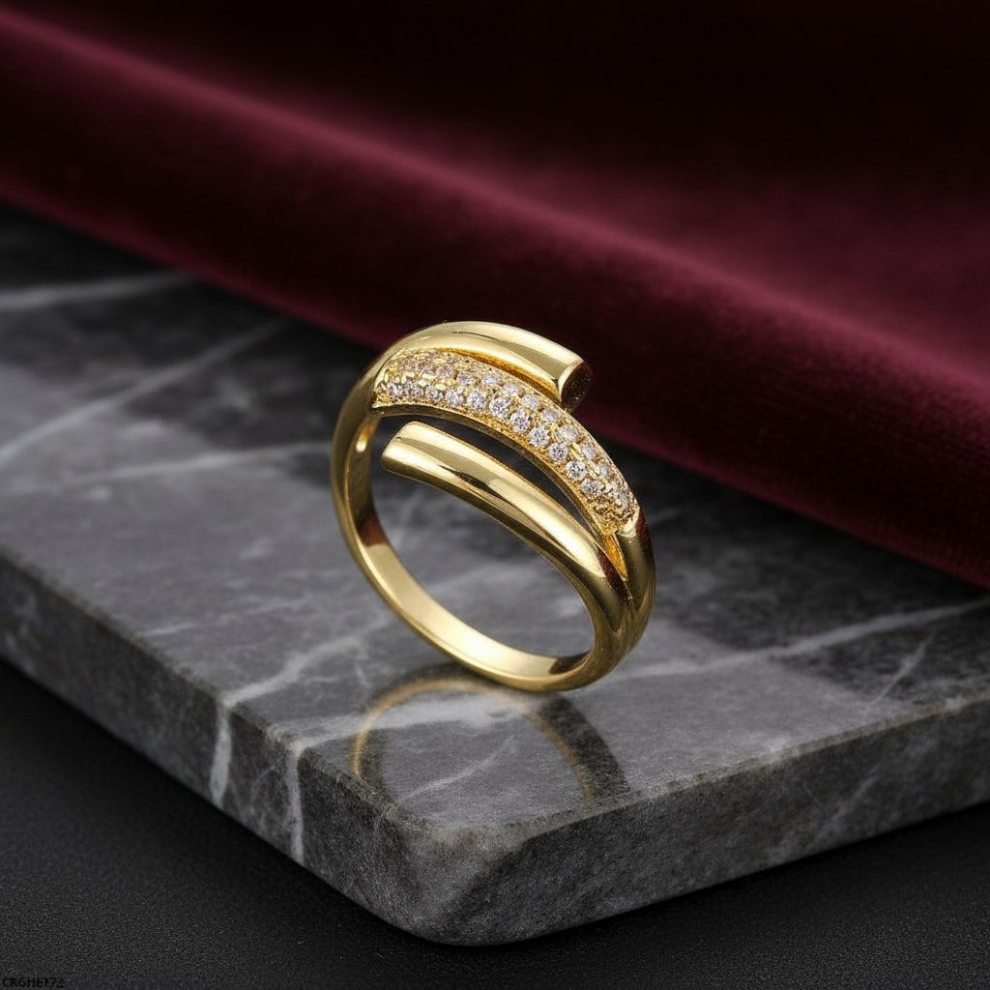 Twirl Diamond Gold Plated Ring (Adjustable)