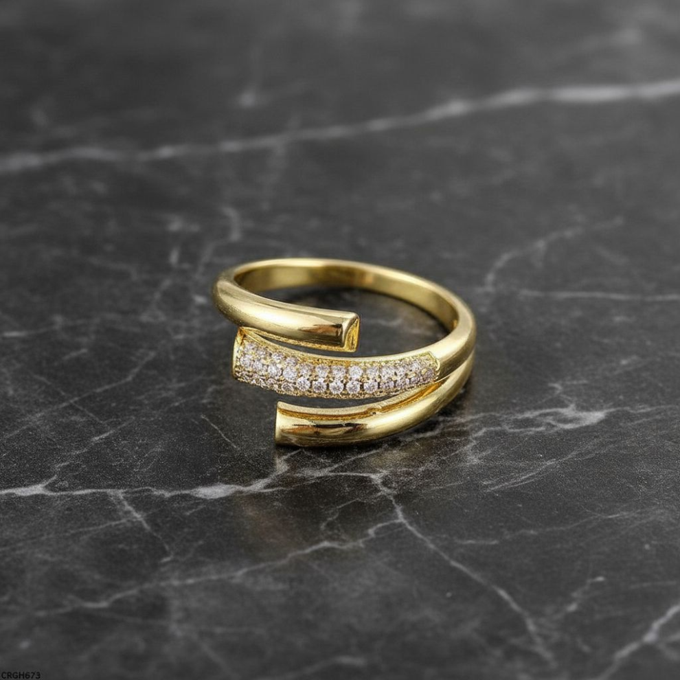 Twirl Diamond Gold Plated Ring (Adjustable)