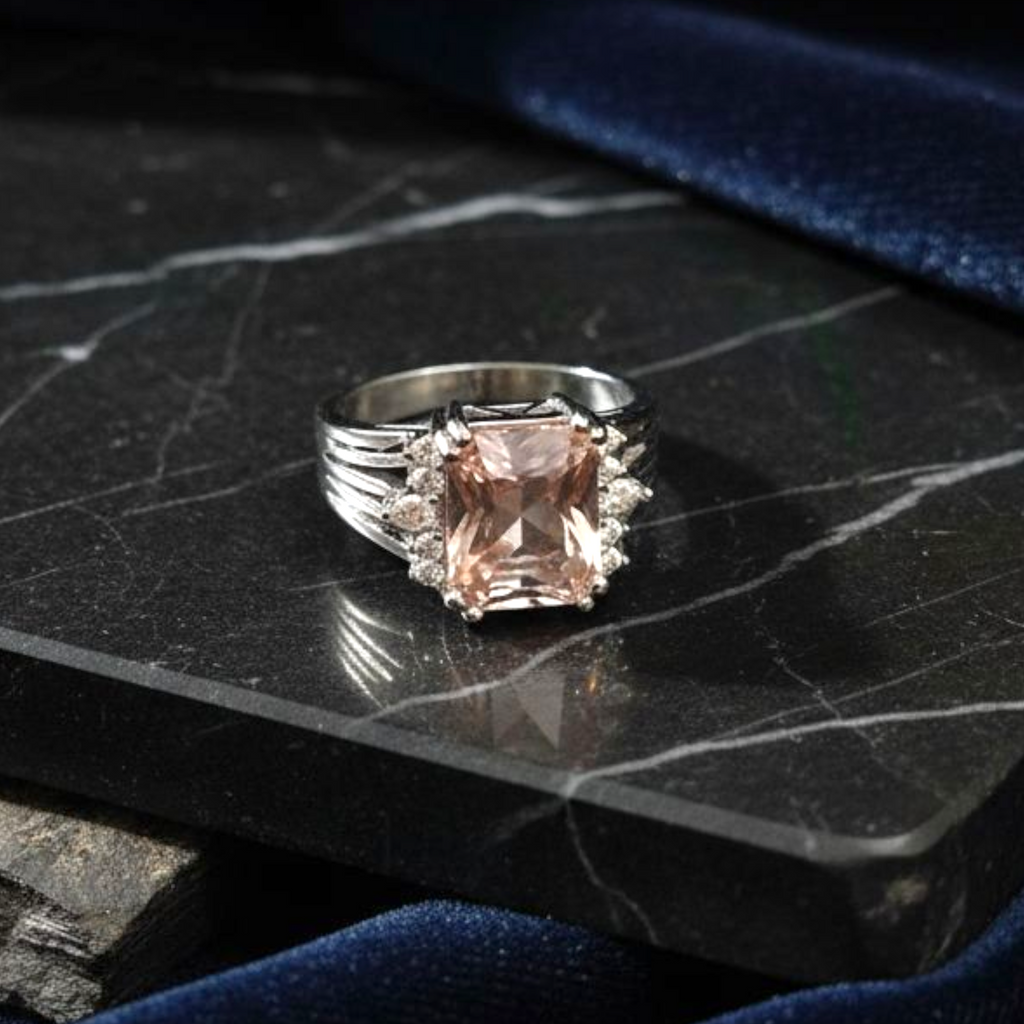 Champagne Square Cut Silver Plated Ring