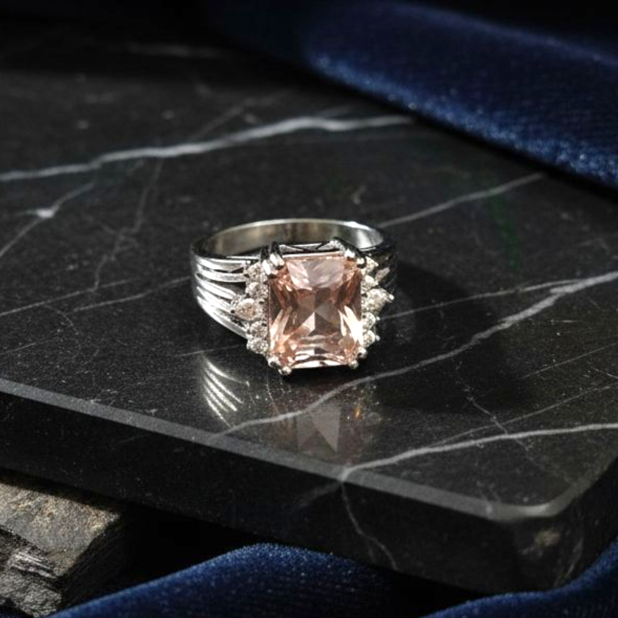 Champagne Square Cut Silver Plated Ring