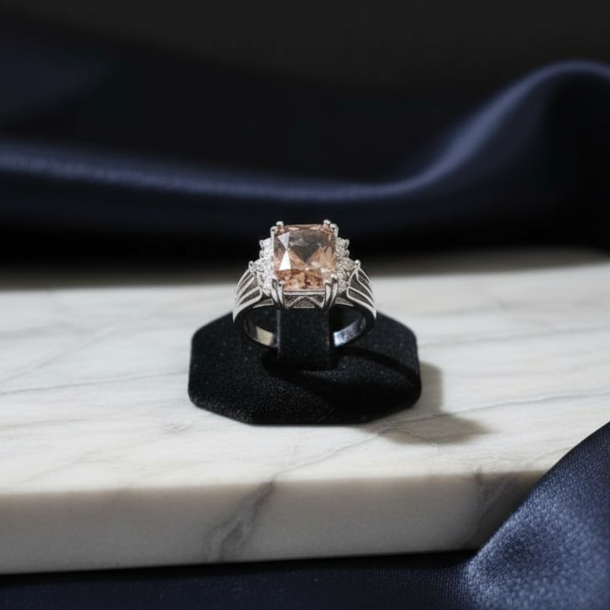 Champagne Square Cut Silver Plated Ring