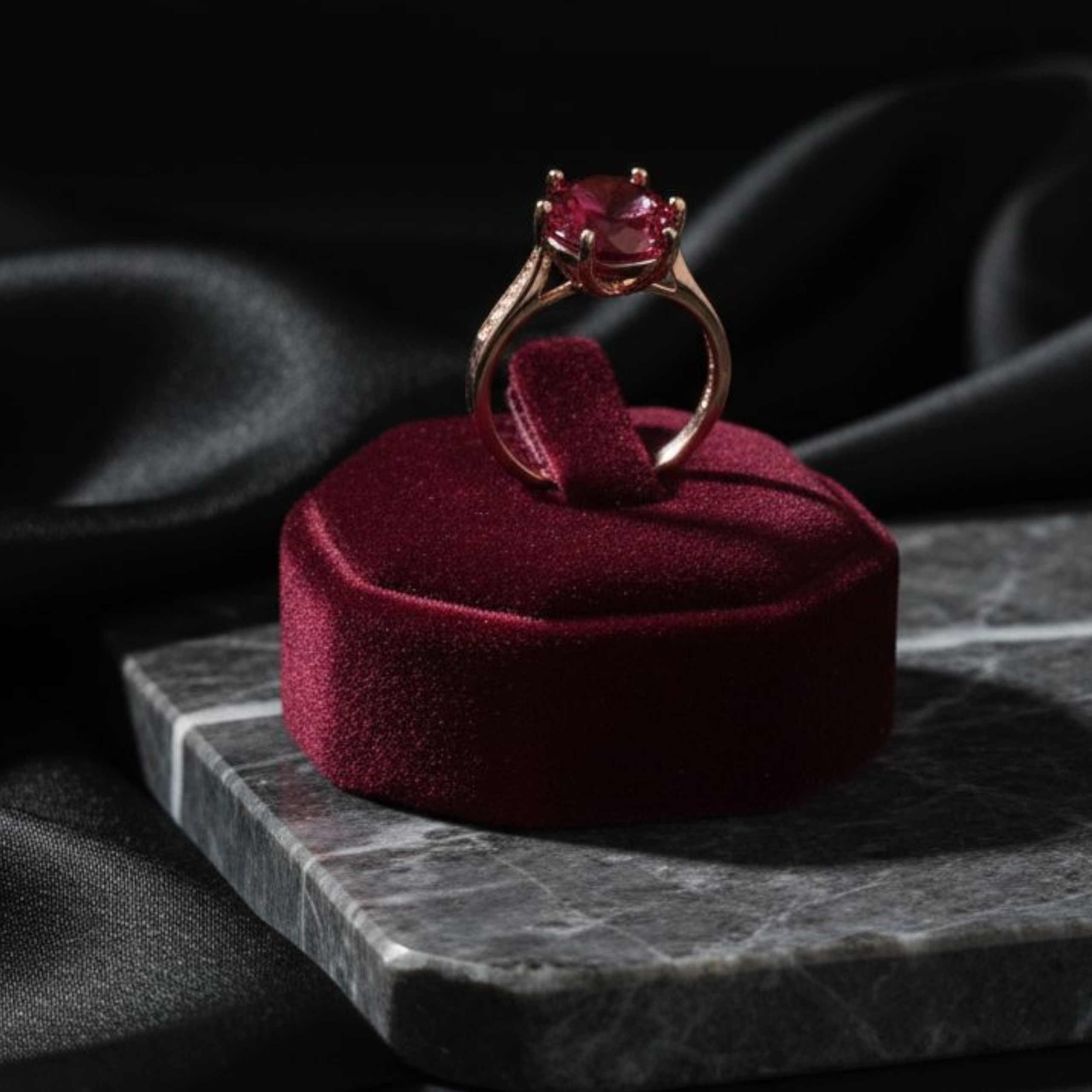 Red Garnet Gold Plated Ring (Adjustable)