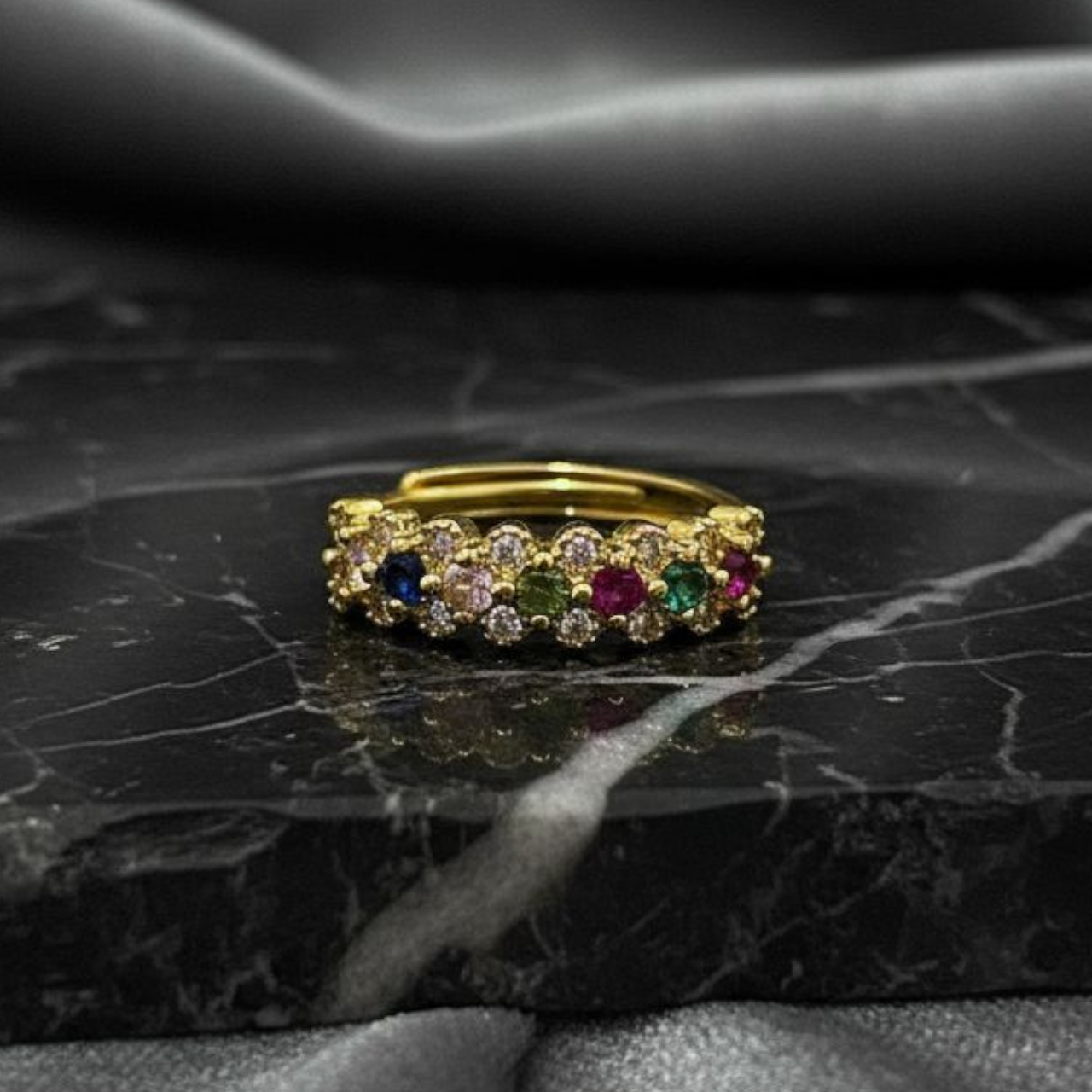 Multistone Gold Plated Ring (Adjustable)