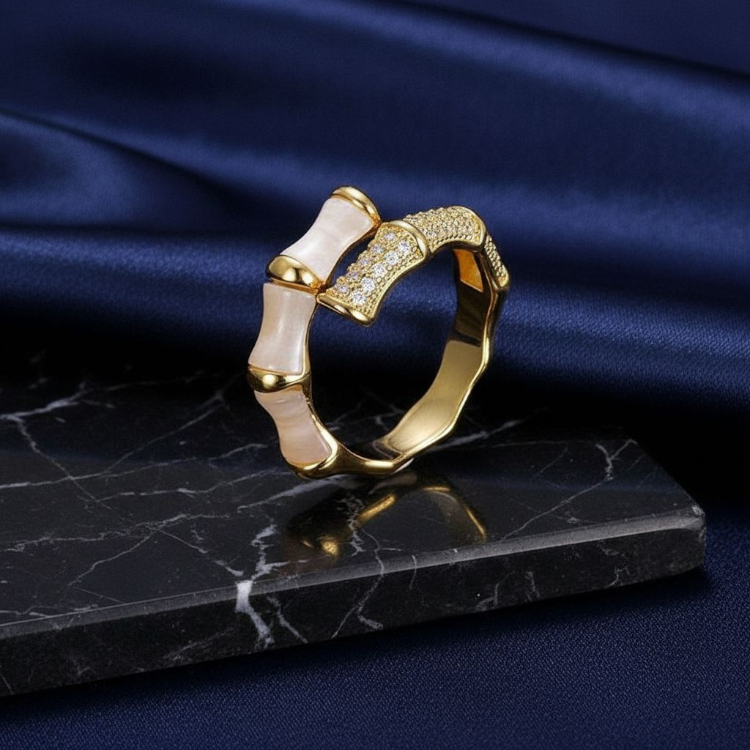 Bamboo Sparkle Gold Plated Ring (Adjustable)