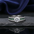 Green Diamond Royale Silver Plated Ring (Adjustable)