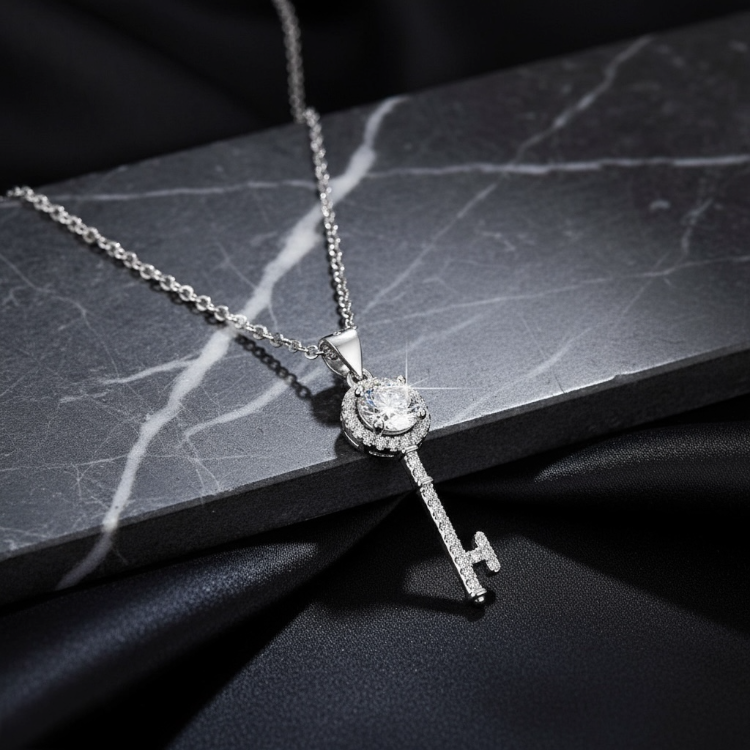 Luxury Key Diamond Silver Plated Necklace