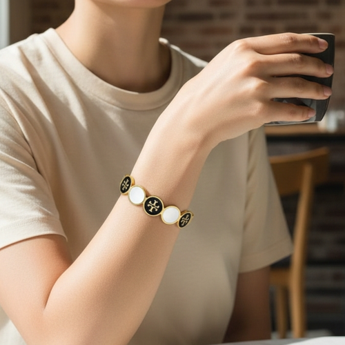 Black and White 18K Gold Plated Handcuff