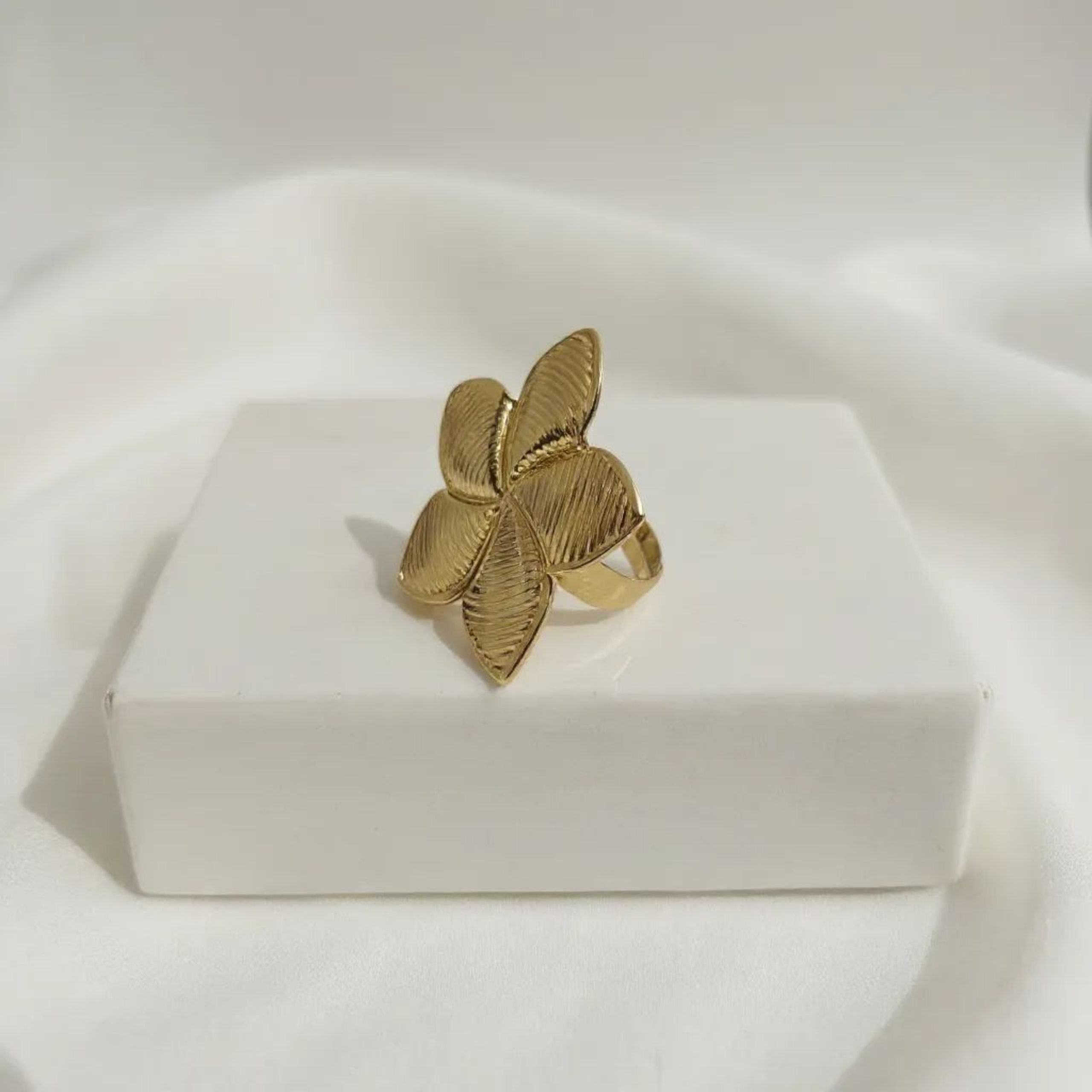 Textured Flower 18K Gold Plated Ring (Adjustable)