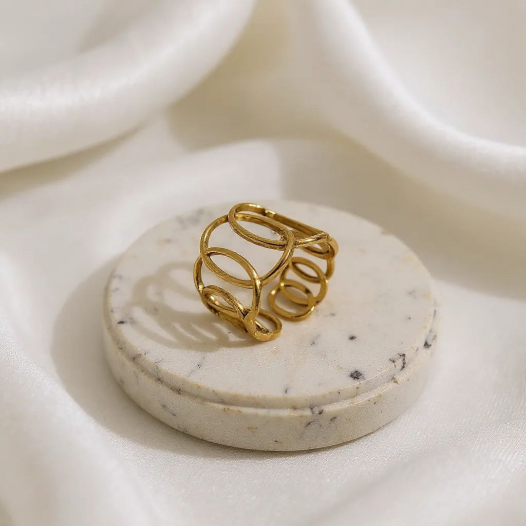 Overlapping Circle 18K Gold Plated Ring (Adjustable)