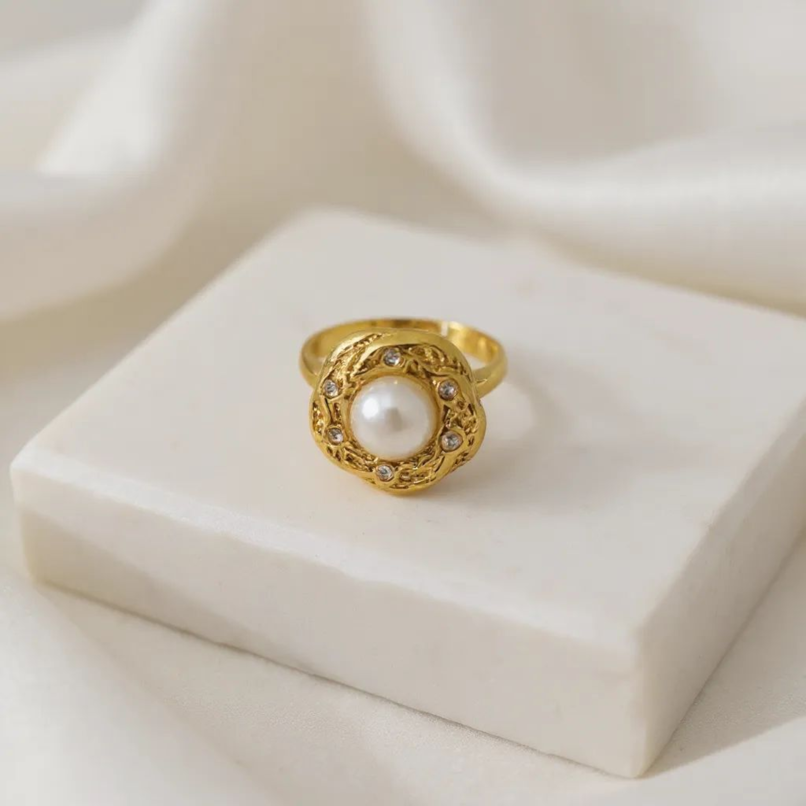 Pearl Oasis 18K Gold Plated Ring (Adjustable)