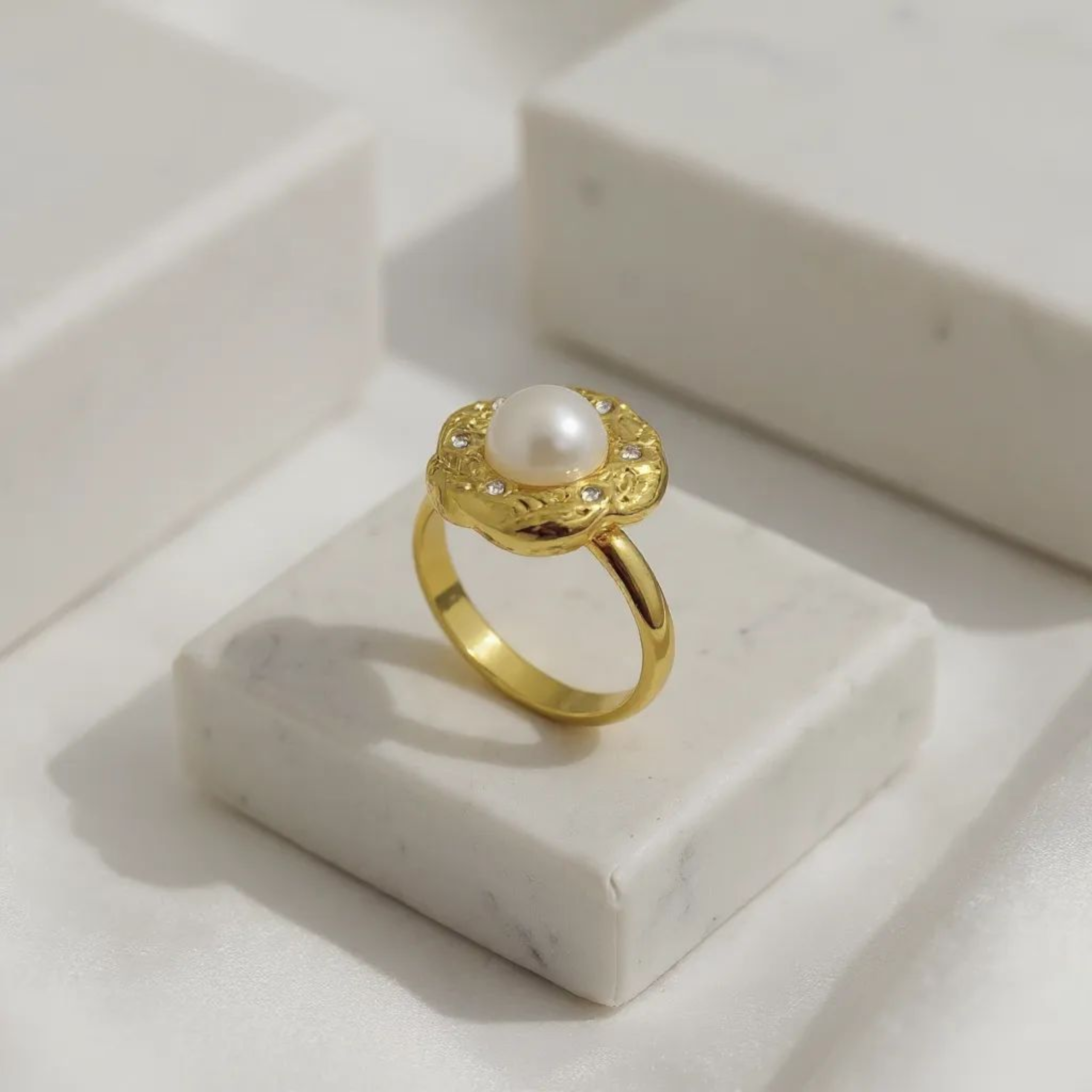 Pearl Oasis 18K Gold Plated Ring (Adjustable)