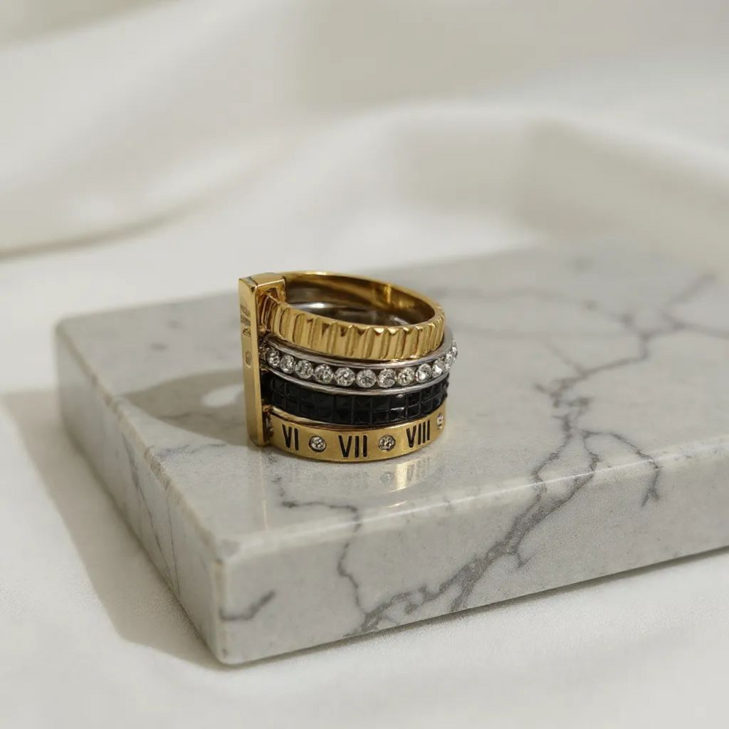 Stacked Multi Gemstone 18K Gold Plated Ring