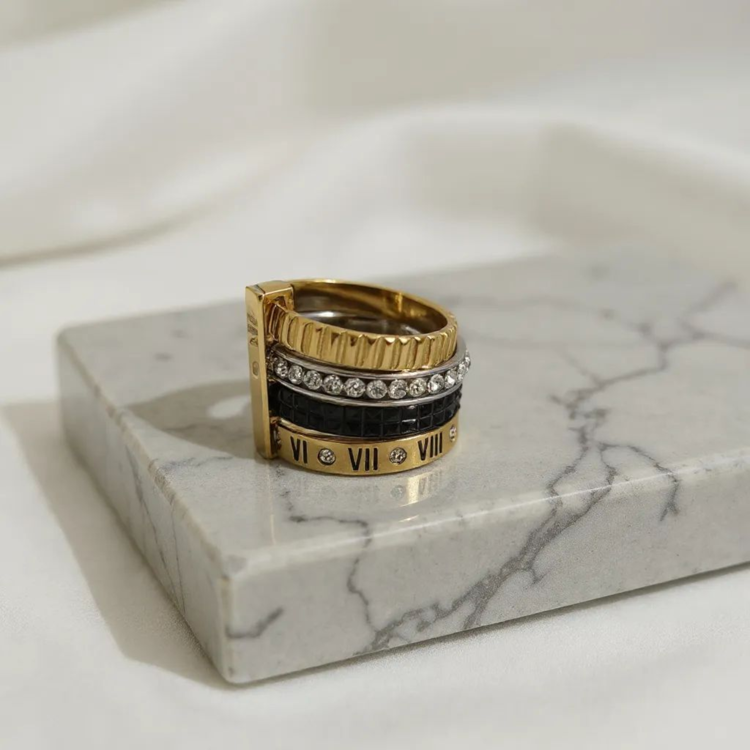 Stacked Multi Gemstone 18K Gold Plated Ring