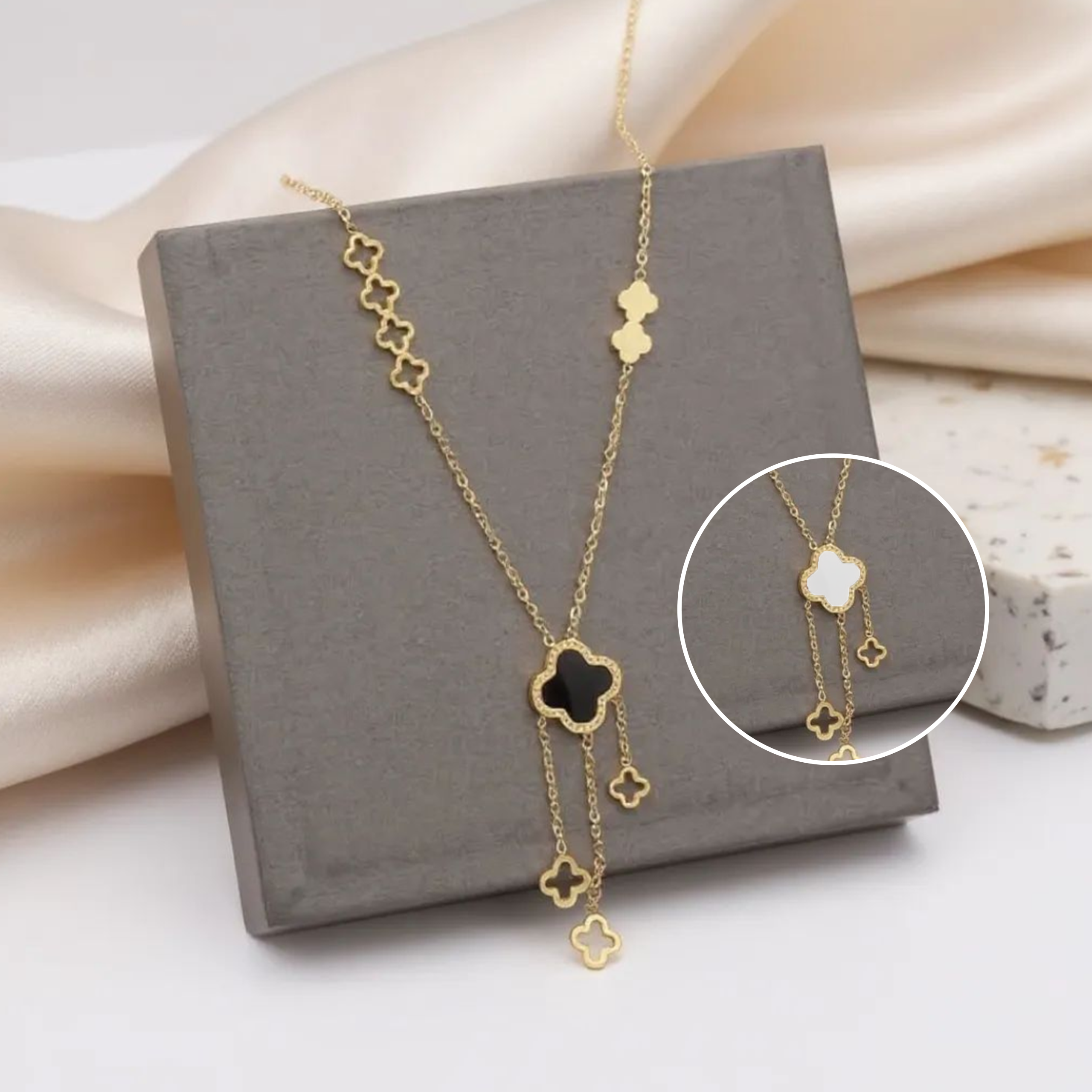 Double Sided with Clover Motive 18K Gold Plated Necklace