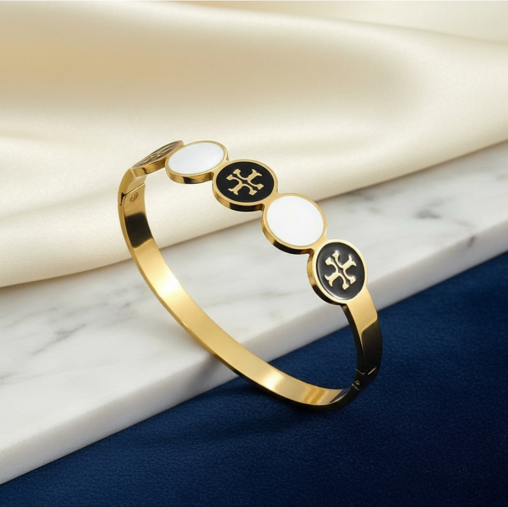 Black and White 18K Gold Plated Handcuff