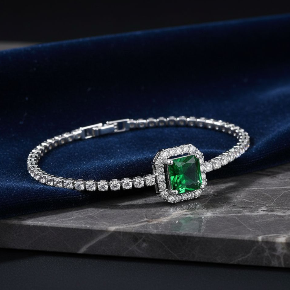 Emarald Gemstone Silver Plated Bracelet