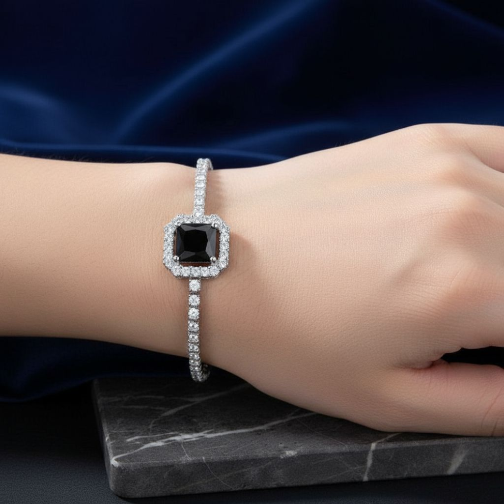 Square Gemstone Silver Plated Bracelet