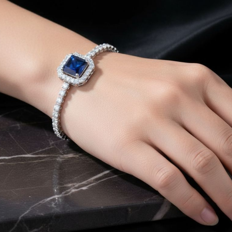 Sapphire Gemstone Silver Plated Bracelet