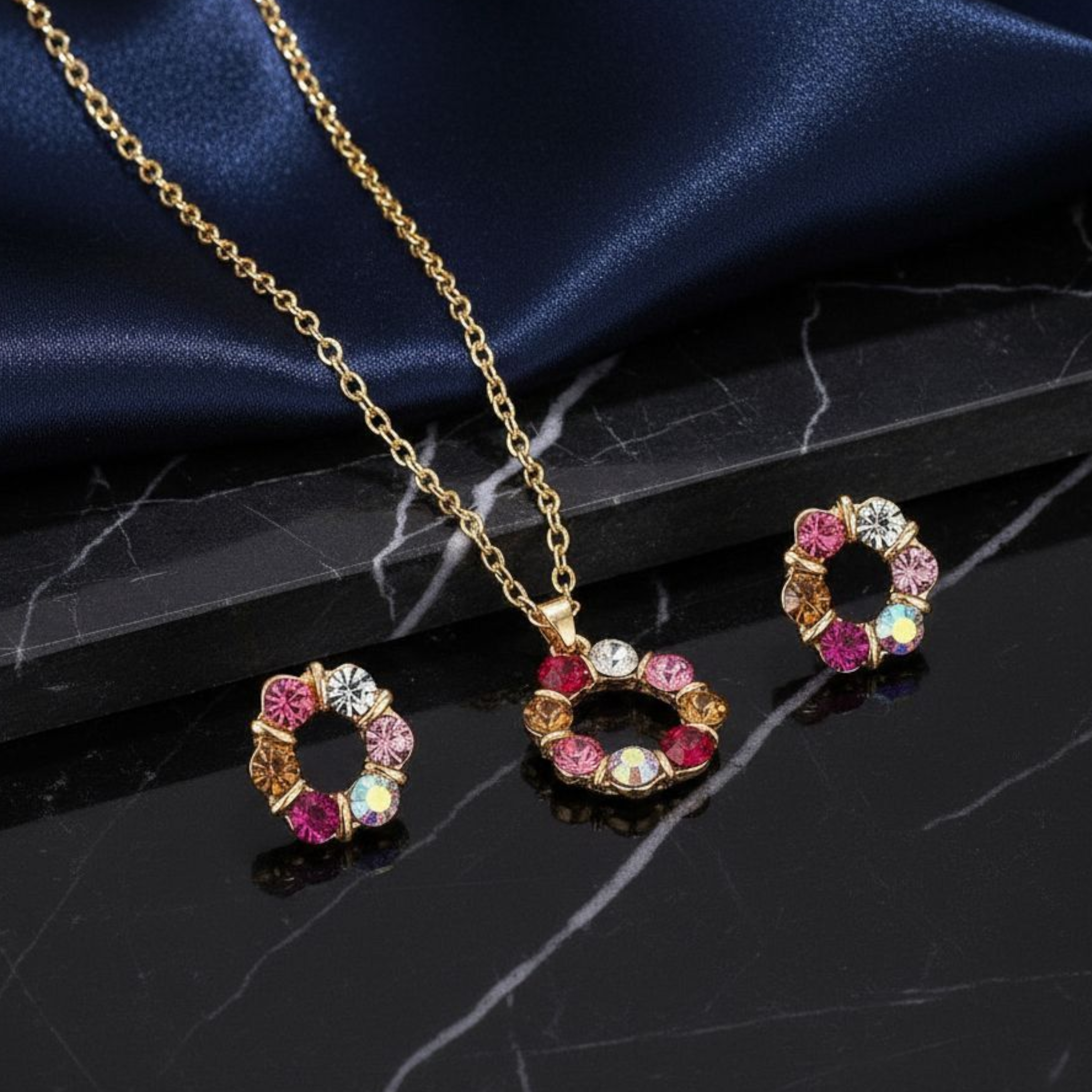 Dainty Multicolor Stone Gold Plated Set