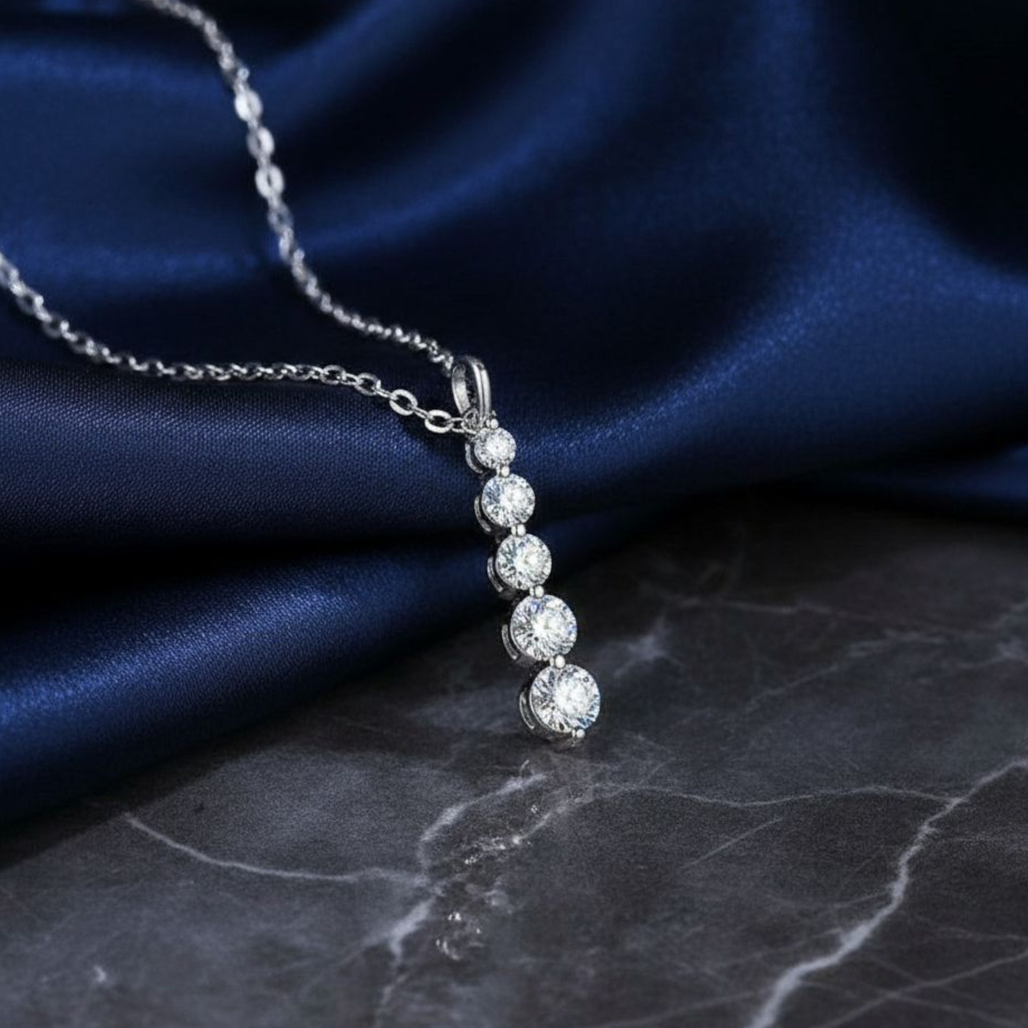 Vertical Diamond Trio Silver Plated Necklace