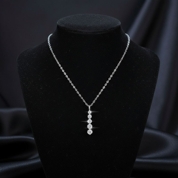 Vertical Diamond Trio Silver Plated Necklace