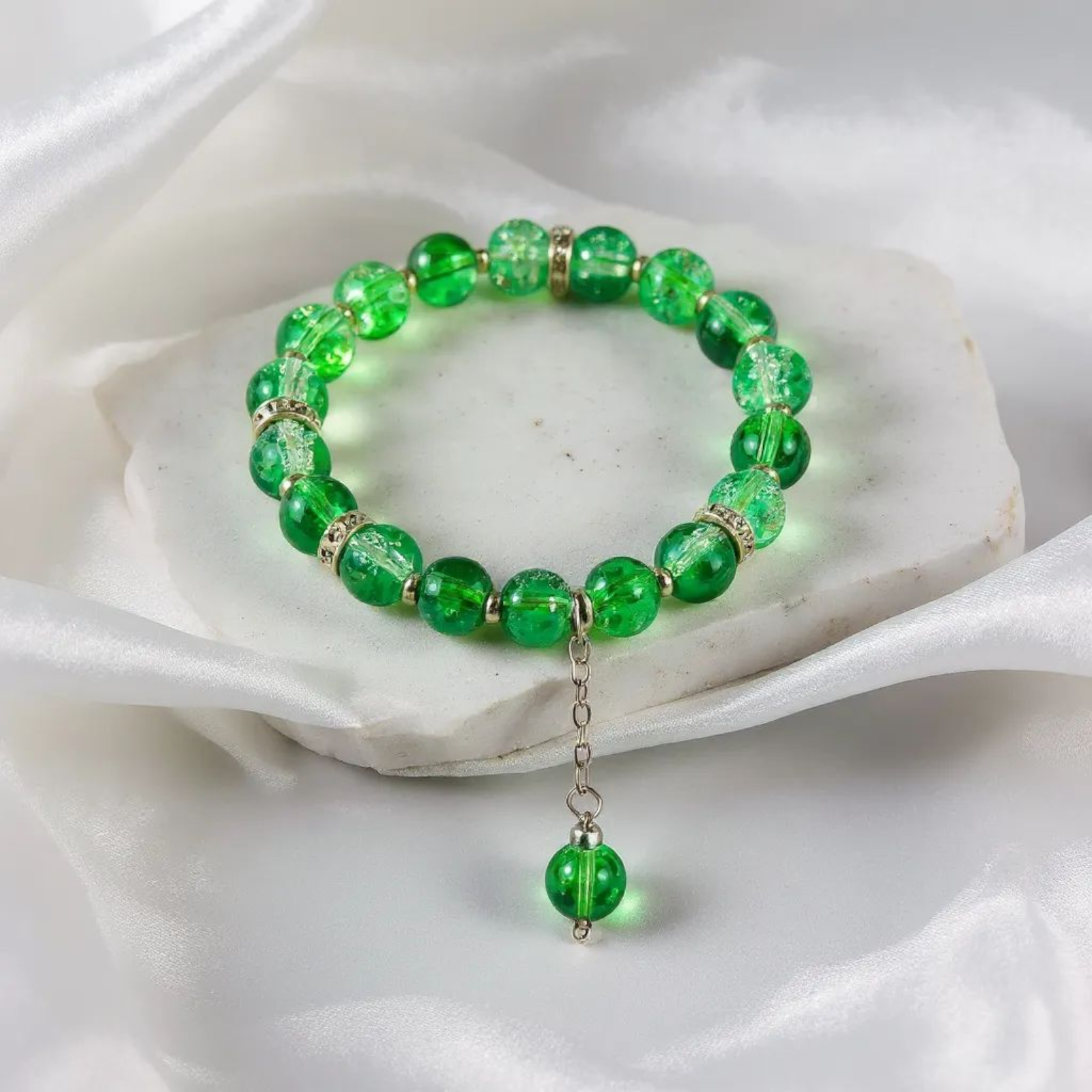 Green Crackle Beads Bracelet
